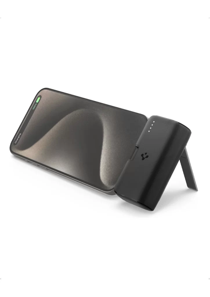 5000 mAh Ultra Mini 22.5W USB-C Hızlı Şarj 2 Portlu Tak-Çalıştır Standlı Powerbank / Entegre Type-C Portlu Stand Özellikli Taşınabilir Şarj Cihazı EA2205 Siyah - ABA09022 (Spigen TR Garantili)