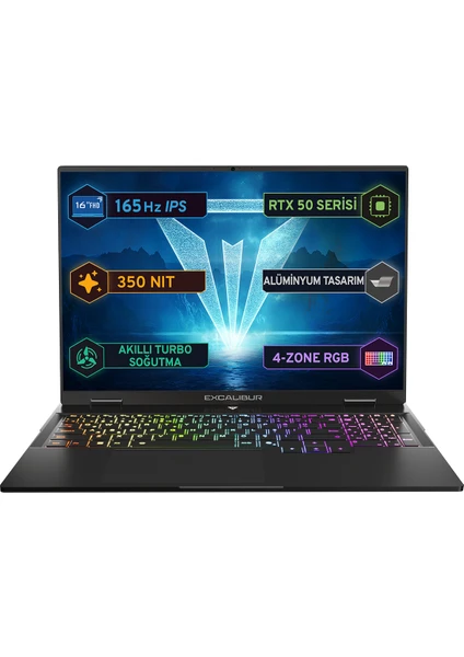 Excalibur G915 Intel Core i7 13620H 32GB 1TB SSD RTX5060 Freedos 16" 165Hz Taşınabilir Bilgisayar G915.1362-DF60X-C