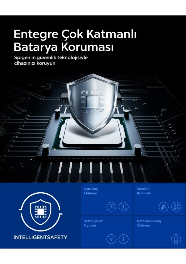 10000 mAh Slim Alüminyum Kasa 22.5W USB-C + USB-A Hızlı Şarj 3 Portlu Powerbank / 1 Metre Type-C Harici Kablolu Taşınabilir Şarj Cihazı + Çanta EA2210 Gri - ABA09432 (Spigen TR Garantili)