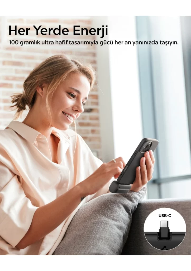 5000 mAh Ultra Mini 22.5W USB-C Hızlı Şarj 2 Portlu Tak-Çalıştır Standlı Powerbank / Entegre Type-C Portlu Stand Özellikli Taşınabilir Şarj Cihazı EA2205 Siyah - ABA09022 (Spigen TR Garantili)